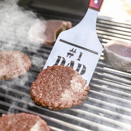 Vista 2 de Panoware Juego de herramientas para parrilla de barbacoa para papá, juego de 4 piezas, pinzas número 1 para papá, espátula, termómetro digital