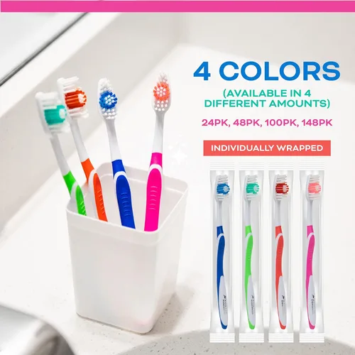 Vista 3 de Avistar 24 cepillos de dientes desechables a granel y 450 púas desechables de hilo dental, envueltos individualmente en 4 colores, convenientes