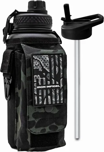 Vista 7 de Iron Infidel Battle Bottle - Botella de agua aislada de 32 onzas con tapa de popote y tapa para beber, frasco de metal de acero inoxidable incluye