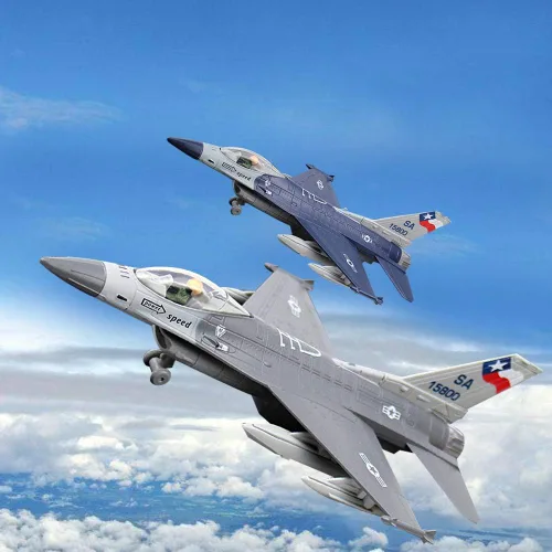 Vista 3 de YEIBOBO ! F-16 Fighting Falcon - Modelo de avión fundido 1/100 - Juguete de combate de tracción hacia atrás (azul)