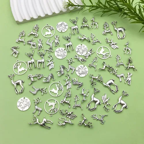 Vista 5 de Sailanzi 60pcs Alloy Ancient Silver Deer Series Pendant Jewelry Making DIY Keychain Earrings Pendant Various Design Charms for Jewelry Making M366