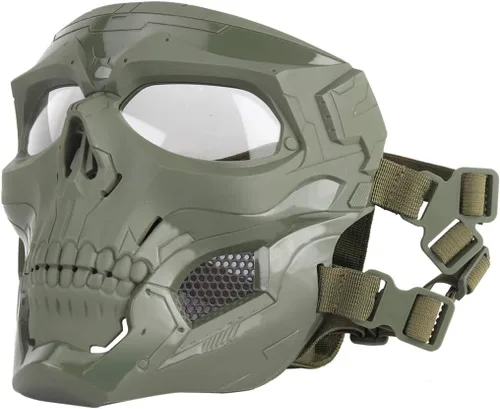 Vista 12 de AOUTACC Máscara de esqueleto Airsoft con gafas de protección de cara completa, máscara táctica ajustable para Halloween, paintball, juego, película