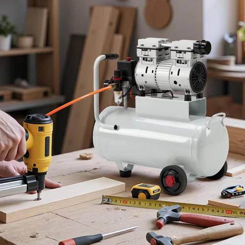 Vista 9 de Albott Compresor de aire de 8 galones con válvula de drenaje automática, tanque de compresor de aire sin aceite de 1.0 HP con ruedas, nivel de ruido