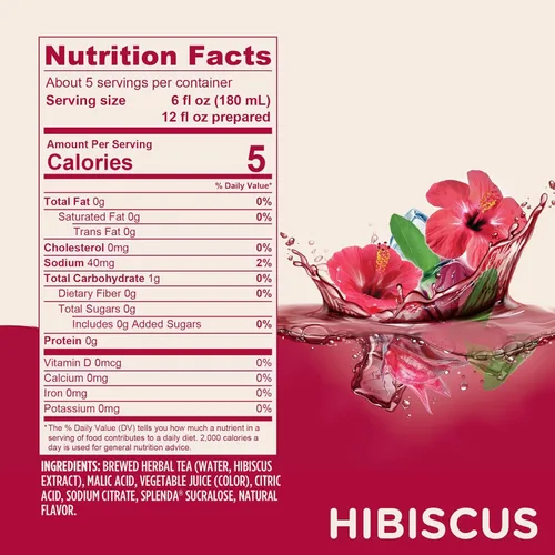 Vista 2 de SPLENDA Té de hibisco concentrado 1:1 premium, cero azúcar, sin gluten, té real preparado, 32 onzas líquidas