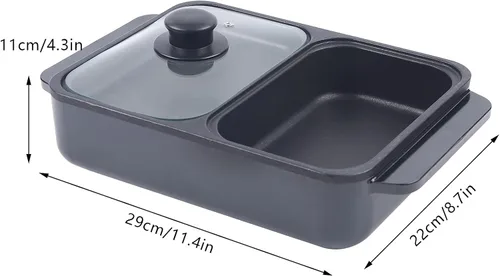 Vista 7 de Olla Caliente con Parrilla, Olla Caliente Eléctrica y Sartén, Olla Shabu Shabu con Parrilla, Olla Shabu Shabu Antiadherente y Plancha 2 en 1