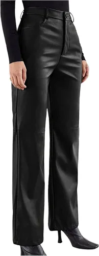 Lovor Pantalones de piel sintética para mujer, estilo vintage, Y2K, de pierna ancha, recta, estilo urbano, estilo vintage