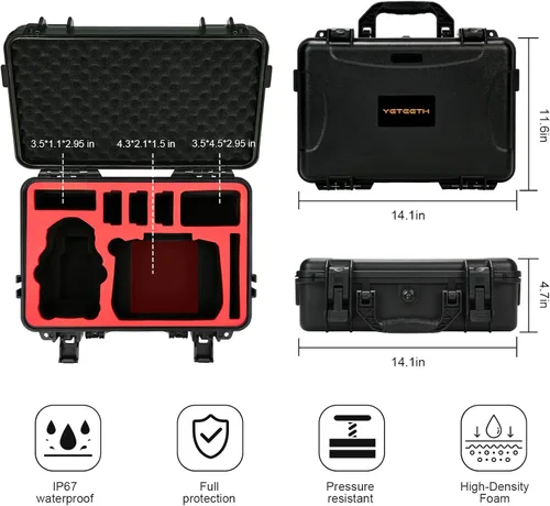 Vista 2 de Estuche rígido para DJI Mini 4 Pro: IP67 Fundas de transporte impermeables para Mini 4/3 Pro/3 Drone Fly More Combo RC 2/RC Smart Controller Caja