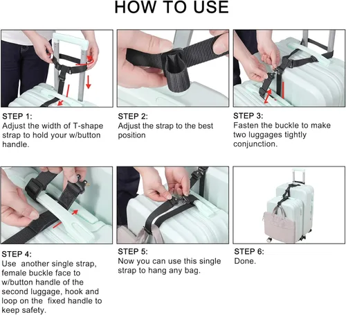 Vista 6 de Vigorport Correas de equipaje, correas de conector de equipaje para maletas, añade una bolsa y conecta tus 2 maletas juntas, correa de equipaje