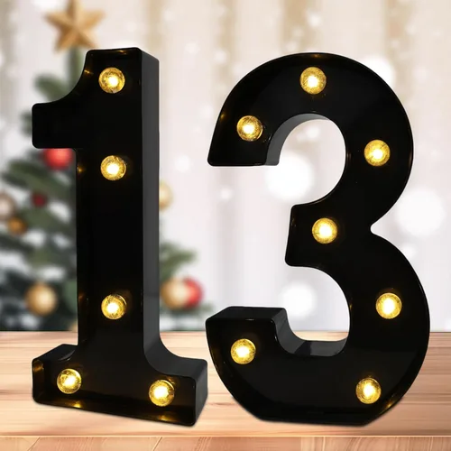 Vista 19 de Números de marquesina LED, números iluminados 2025 para fiestas, letras pequeñas iluminadas, número iluminado a pilas para cumpleaños o decoración