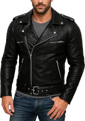 Vista 7 de Mens Premium Distressed Brown Padded Armored Cowhide Leather Cafe Racer Jacket – Vintage Protective Moto Jacket
