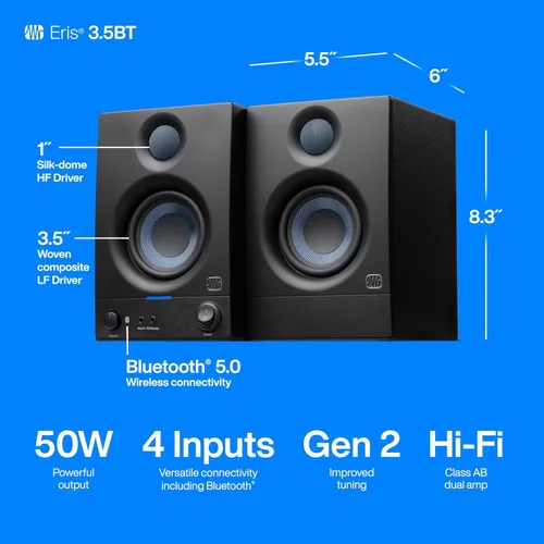 Vista 5 de PreSonus Eris 3.5BT - Monitores de estudio de 3.5 pulgadas (8.9 cm), par — Altavoces estantería alimentados, estéreo, para computadora
