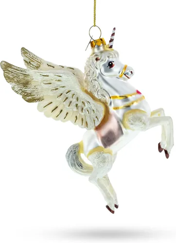 Vista 2 de Encantador adorno navideño de unicornio blanco de vidrio soplado