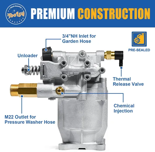 Vista 3 de TOOLCY Bomba de lavado a presión horizontal de eje de 3/4 pulgadas, 2600-3300 PSI @ 2.5 GPM - Bomba de lavado eléctrico para lavadora de gas