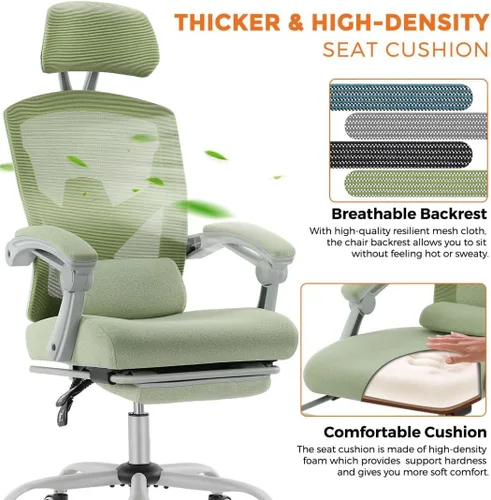 Vista 3 de Silla ergonómica de escritorio para computadora de oficina con almohada lumbar y reposapiés retráctil, sillones giratorios de malla con respaldo