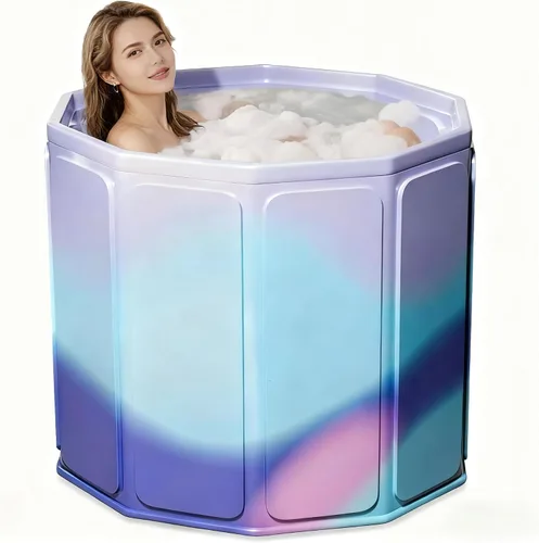 Bañera plegable portátil, 25.6 x 25.6 pulgadas, capacidad de 500 libras, diseño no inflable que ahorra espacio, espuma gruesa que mantiene la