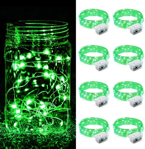 Vista 13 de Paquete de 8 luces de hadas que funcionan con pilas, 20 mini luces LED de 7 pies, alambre plateado, luces parpadeantes para bricolaje, fiestas