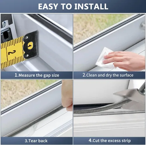 Vista 6 de Cinta de espuma autoadhesiva gris de 33 pies para puertas y ventanas, burlete de cepillo de una sola cara, 0.35 pulgadas de ancho x 0.2 pulgadas