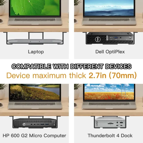 Vista 3 de Under Desk Laptop Mount, Laptop Under Desk Mount 2.7 inches Tall Effective Space, Aluminum Under Desk Laptop Holder Dock Station for Laptop MacBook