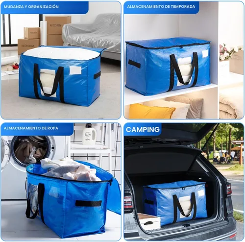 Vista 9 de TAILI - Bolsas de mudanza extra grandes, paquete de 4 bolsas azules resistentes para almacenamiento con ventana visible, asas envolventes