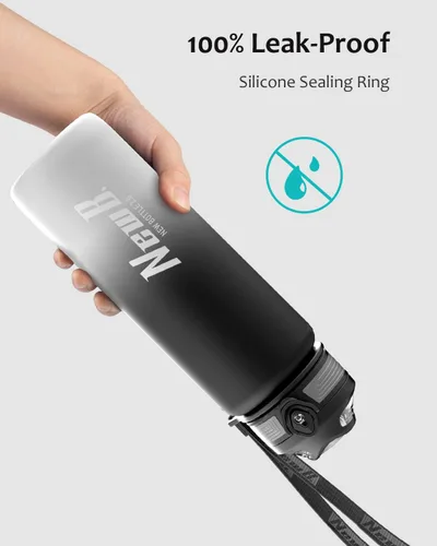 Vista 4 de One Touch Botella de agua deportiva (paquete de 1) con asa de transporte, a prueba de fugas, tapa abatible, sin BPA, botella de agua