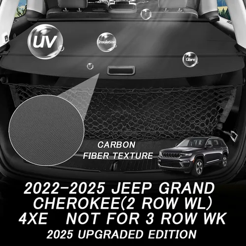Vista 4 de Sze Cubierta de carga para Jeep Grand Cherokee 2022 2023 2024 2025 2026 (2 filas; WL) 4XE retráctil para maletero, cubierta de seguridad negra