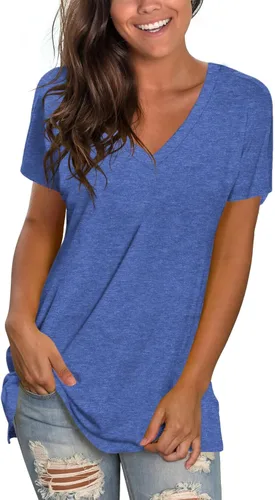 Vista 32 de Sipaya - Camiseta de mujer con cuello en V, básica, de ajuste suelto, manga corta, estilo casual