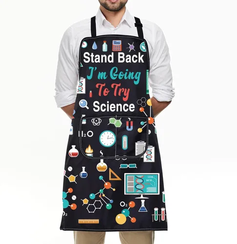 Vista 7 de FUSTMW Delantal de ciencia delantal de laboratorio científico, delantales de laboratorio de ciencia, regalos para profesores, estudiantes, amantes