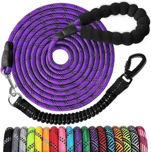Vista 147 de Correa de perro de cuerda de 3 pies: correa resistente con gancho giratorio bloqueable, hilos reflectantes, bungee y asa acolchada - Correa