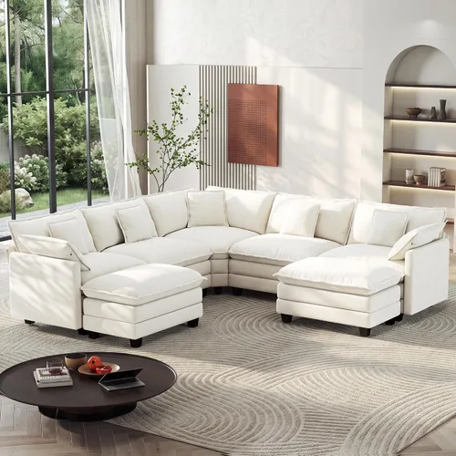 Vista 32 de Ihanherry - Sofá de nube de 3 plazas en L, modular, de asiento profundo, para sala de estar, cómodo cojín de asiento tapizado de doble capa, tela