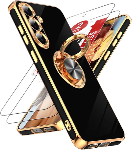 Vista 121 de LeYi para Funda de Teléfono Samsung Galaxy A13-5G: Protector de Pantalla de Vidrio Templado, Soporte Magnético Giratório de Anillo 360°, Borde Negro