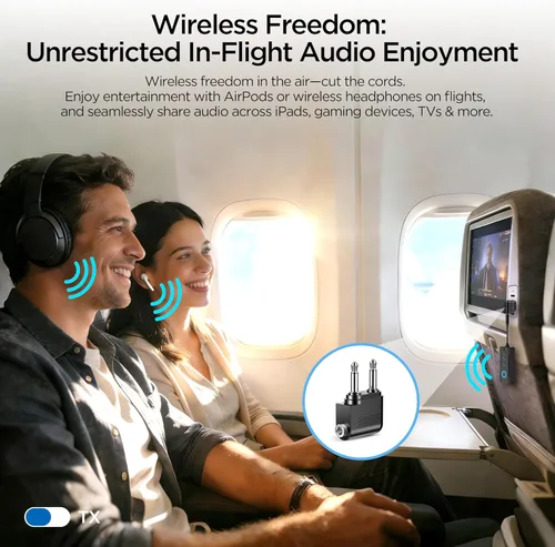Vista 3 de 2026 Bluetooth 6.0 Transmitter Receiver, 2-in-1 Airplane Travel Adapter for 2 AirPods/Headphones, 3.5mm AUX for Flight/TV/Car, Compatible with Apple