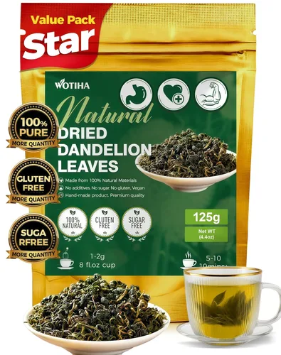 WOTIHA Té natural de hoja de diente de león de 4.4 onzas – Corte y tamizado de hojas sueltas premium – Apoya la función hepática saludable y la