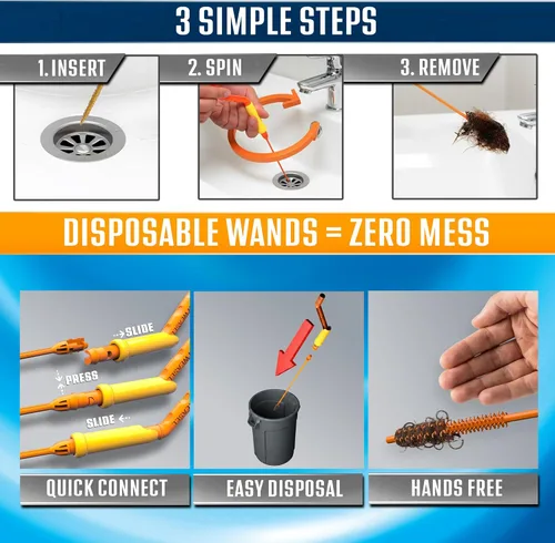 Vista 3 de FlexiSnake Kit de herramientas para eliminar obstrucciones de pelo de serpiente, fregadero, tubería, baño, limpiador de drenaje de bañera, 18
