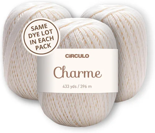 Vista 52 de CIRCULO Charme - Paquete de hilo para tejer y ganchillo, 3 bolas de 100% algodón virgen brasileño mercerizado, peso deportivo suave, color 2012