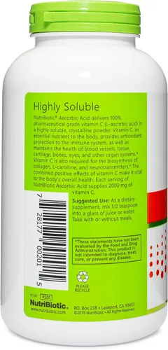 Vista 2 de NutriBiotic Vitamina C en polvo de ácido ascórbico, 16 onzas Ácido L-ascórbico de grado farmacéutico, 2000 mg por porción Suplemento esencial