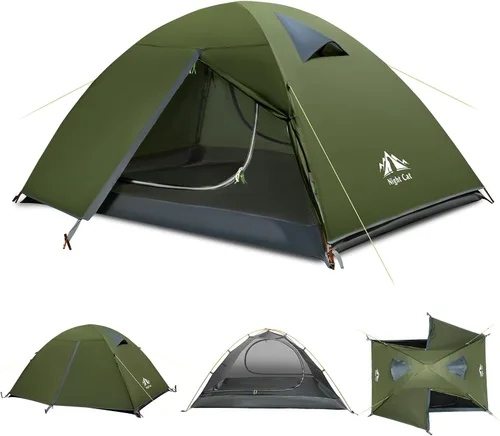 Night Cat 2-Persons Backpacking Tent: Waterproof Lightweight Camping Tent for Two People Hiking Outdoor Mountain with Aluminum Poles and Rainfly