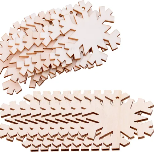 Vista 11 de Paquete de 50 manualidades de madera para pintar árbol de Navidad de 3 pulgadas, adornos colgantes de madera sin terminar, decoración de Navidad