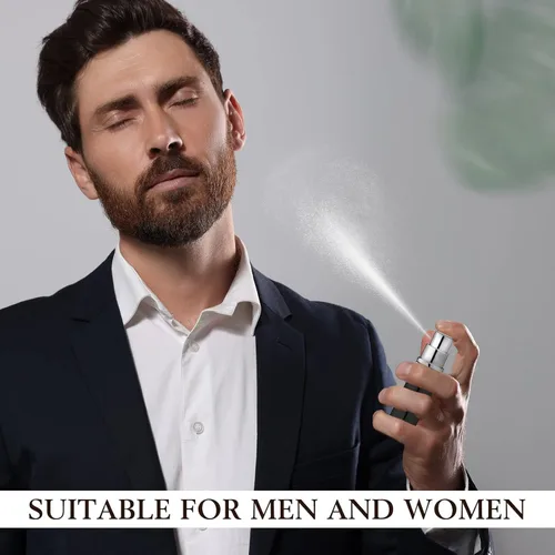 Vista 6 de Atomizador de perfume recargable negro brillante, mini botella de spray de 0.2 fl oz con 10 bombas dispensadoras, estuche para botella de perfume