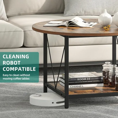 Vista 12 de YITAHOME Mesas de centro para sala de estar, mesa de centro redonda pequeña con almacenamiento, mesa de centro moderna de 2 niveles, mesa central