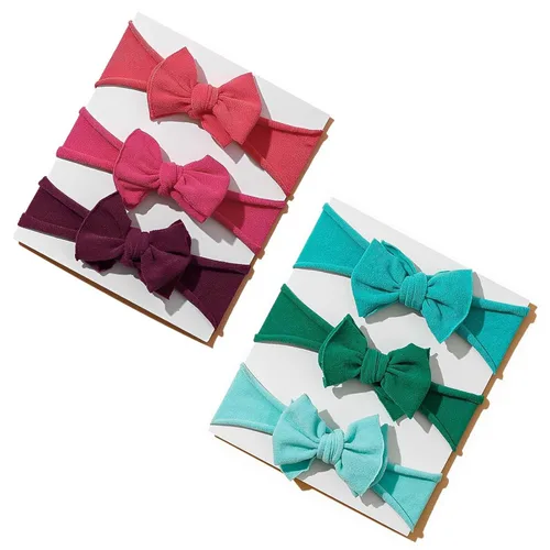 Vista 8 de 6 diademas de nailon suave con moños para bebé, accesorios elásticos para el cabello para recién nacidos, niños pequeños (multicolor)