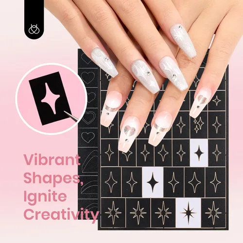 Vista 6 de Beetles - Kit de polvo de uñas cromado metálico, set de polvo de gradiente de uñas holográfico con efecto espejo y pegatinas adhesivas de arte