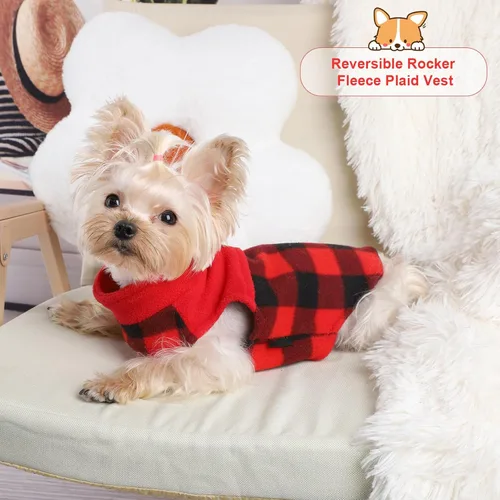 Vista 7 de Suéteres para perros pequeños, niño y niña, suéter a cuadros para cachorros, chaleco de ropa de forro polar, suéter elástico para perritos, ropa