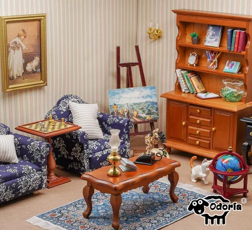 Vista 9 de Odoria 1/12 Miniature Curio Display Cabinet Accesorios para muebles de casa de muñecas, marrón