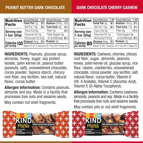 Vista 5 de KIND Bar Mini's, paquete variado, sin gluten, 100 calorías, bajo en azúcar, barra de 0.7 onzas, 30