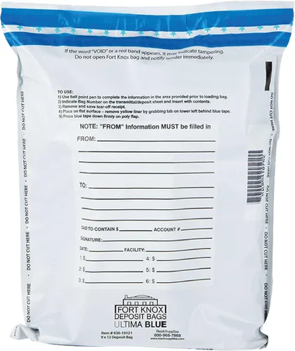 BankSupplies Ultima Blue - Bolsas de seguridad a prueba de manipulaciones, 15 pulgadas de ancho x 20 pulgadas de alto, color blanco, 100 cajas Azul