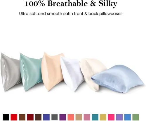 Vista 5 de Juego de sábanas de seda tamaño matrimonial, juego de sábanas de satén de seda de 7 piezas, juego de edredón de satén de seda, sábanas de lujo