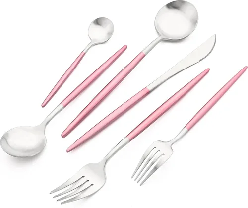 Vista 8 de Juego de cubiertos de lujo negro mate, 24 piezas, acero inoxidable 18/10, simple y pesado, para el hogar, cocina, boda, restaurante, cena, servicio