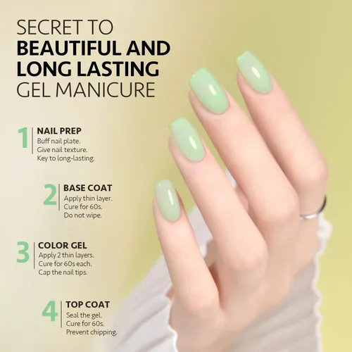 Vista 6 de GAOY Esmalte de uñas en gel pastel, 0.63 onzas líquidas, color verde lechoso para secado con luz UV, esmalte de gel para primavera y verano, arte