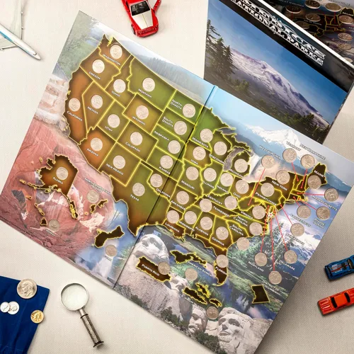 Vista 3 de Conjunto completo de monedas de 25 centavos de parques nacionales, 2010 a 2016, primeras 35 monedas "América la hermosa" en libro de color de lujo +