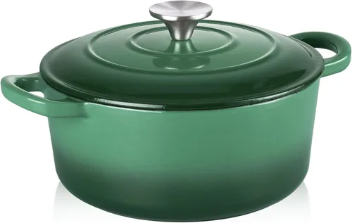 TeamFar Horno holandés de hierro fundido esmaltado, olla pequeña de 3 cuartos de galón con tapa, olla de hierro fundido resistente para hornear pan,